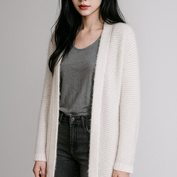 XOXO Ivory Fuzzy Cardigan Sweater Women’s | Open Front Cozy Layering Top - Picture 1 of 10